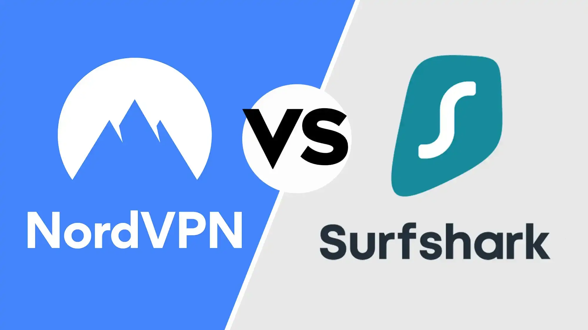 Comparison between NordVPN and Surfshark VPN logos side by side.
